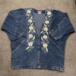 Vtg Niya Collection Denim Jacket Women Small 80s Oversized Floral Beaded Viral